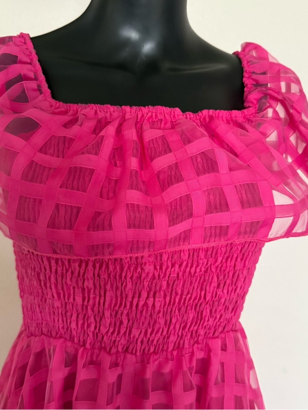 SHEIN Fuchsia Checkered Maxi Dress with Smocked Bodice - Picture 5 of 13